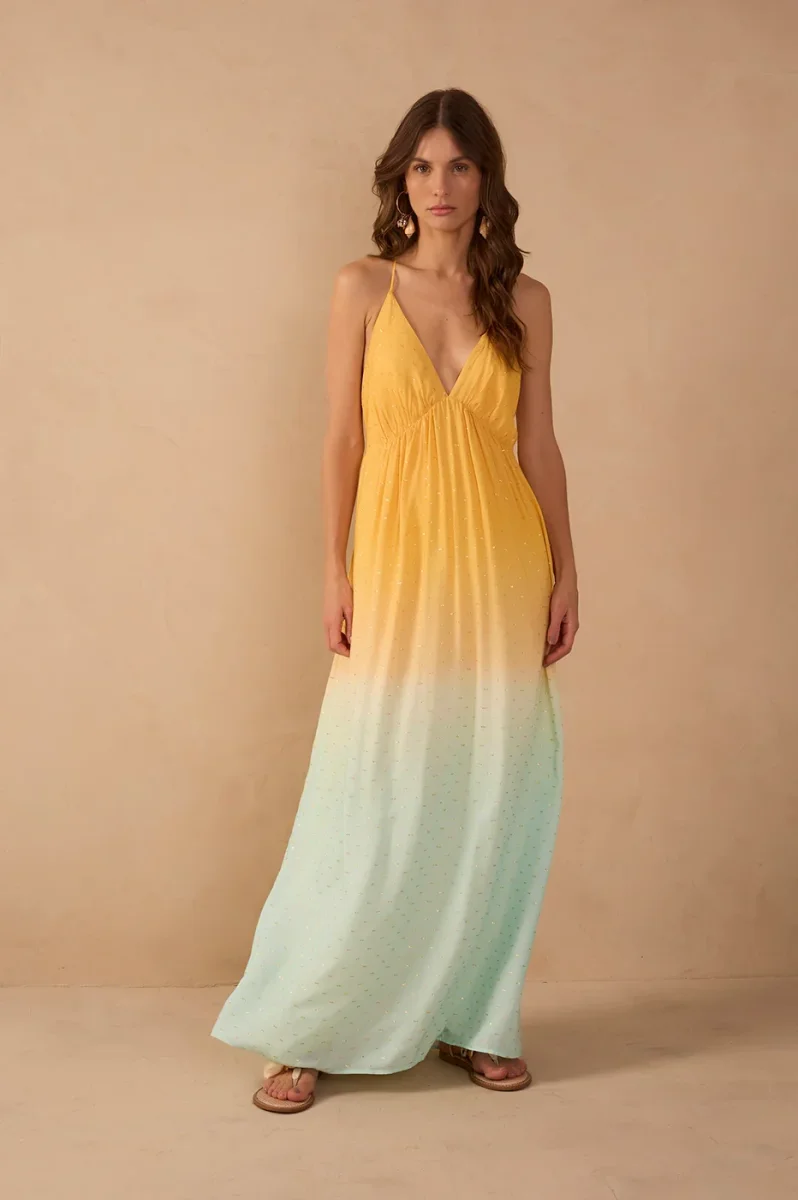 Vestido Bicolor Nascente Decote V Lurex - Dress To