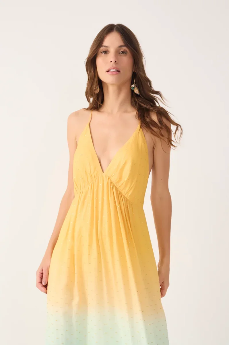 Vestido Bicolor Nascente Decote V Lurex - Dress To - Image 5