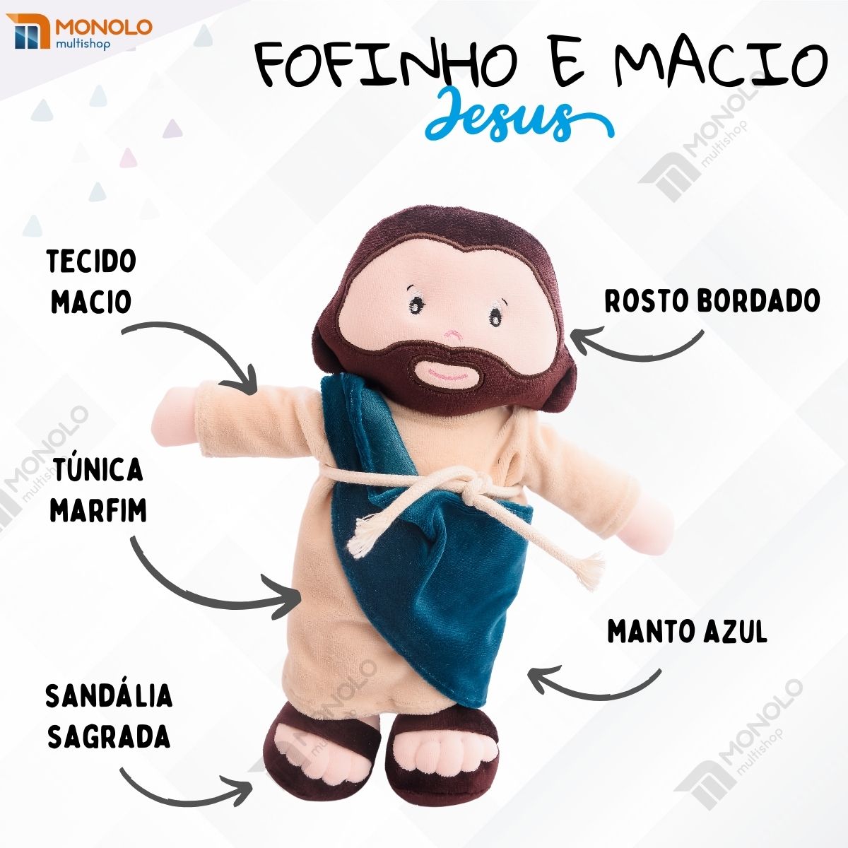 Boneco Jesus Cristo Maria Religioso Pano Pelúcia Divino Sagrado Presente Menino Menina Antialérgico e Lavável - Image 8