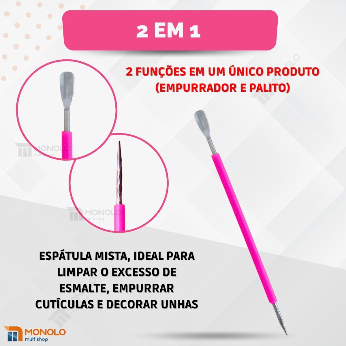 Kit 5 Espátula Mista Empurrador Curvo Palito Silicone Cutícula Manicure Cutelaria Aço Inox Monolo - Image 7