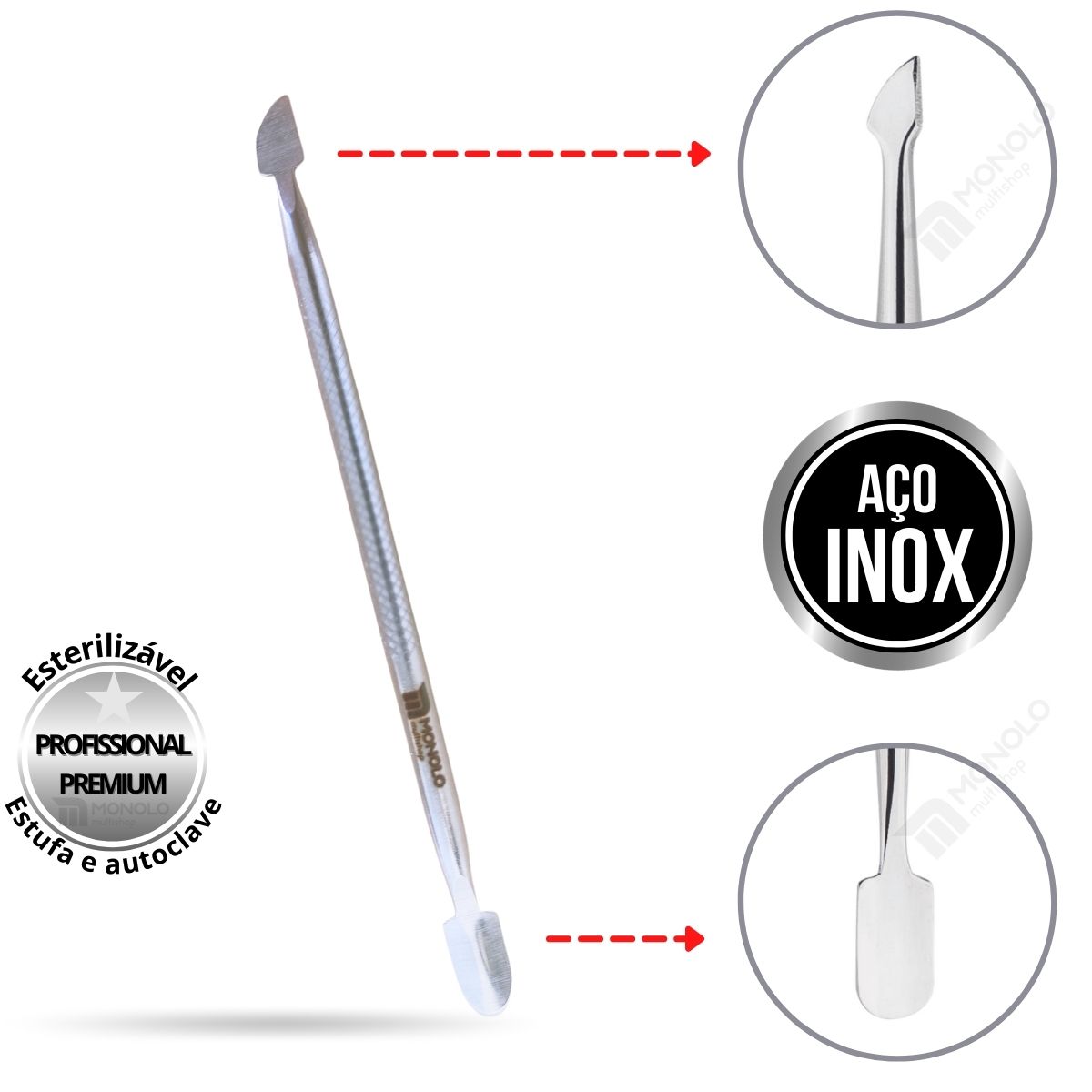 Kit 5 Espátula Cutícula Unha Manicure Empurrador Raspador Profissional Aço Inox Premium - Image 8