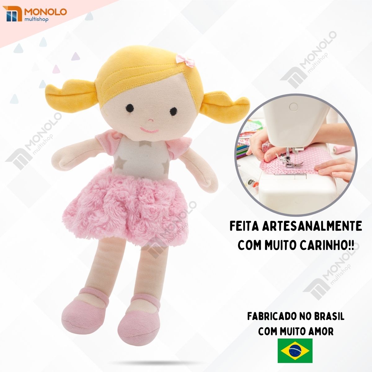 Boneca Pano Malu Infantil Menina Antialérgico Lavável 32 Cm Linda - Image 8