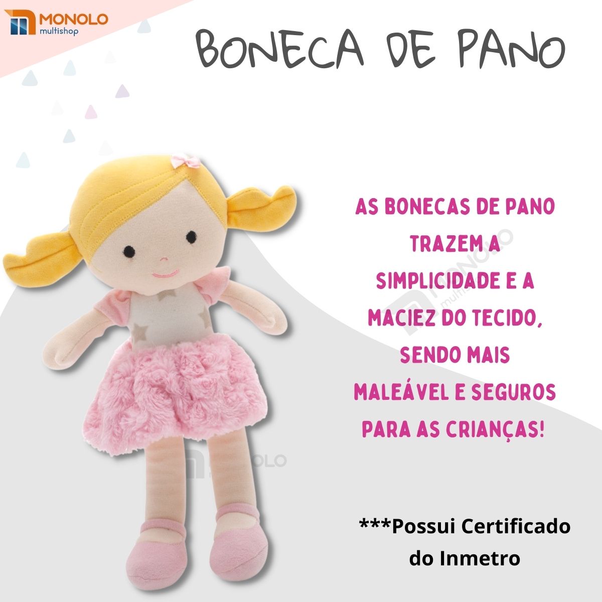 Boneca Pano Malu Infantil Menina Antialérgico Lavável 32 Cm Linda - Image 5
