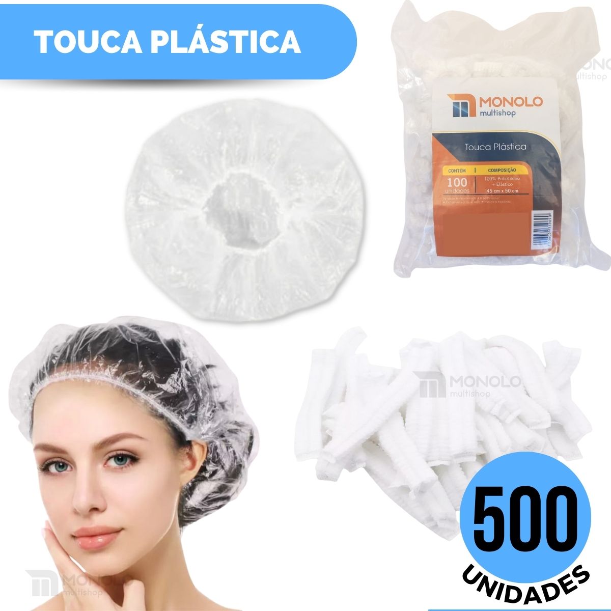 500 Toucas Plástica Descartável Banho Cabelo Sanfonada hotel motel salão de beleza SPA - Image 2