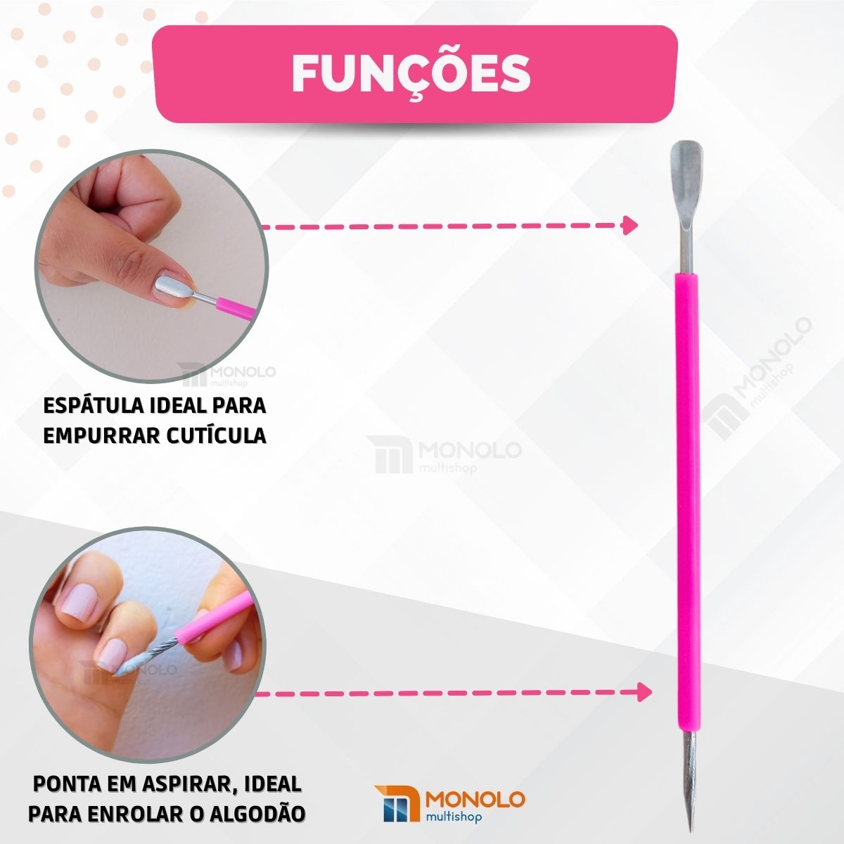 Kit 5 Espátula Mista Empurrador Curvo Palito Silicone Cutícula Manicure Cutelaria Aço Inox Monolo - Image 9