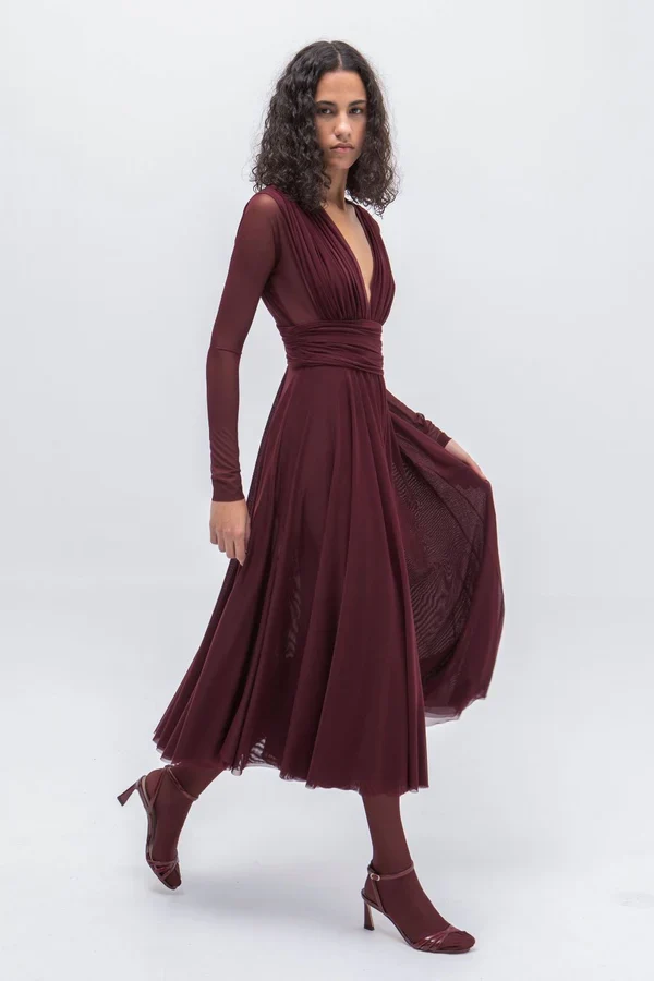 Vestido Midi Tull Burdeos - Masavi - Image 4
