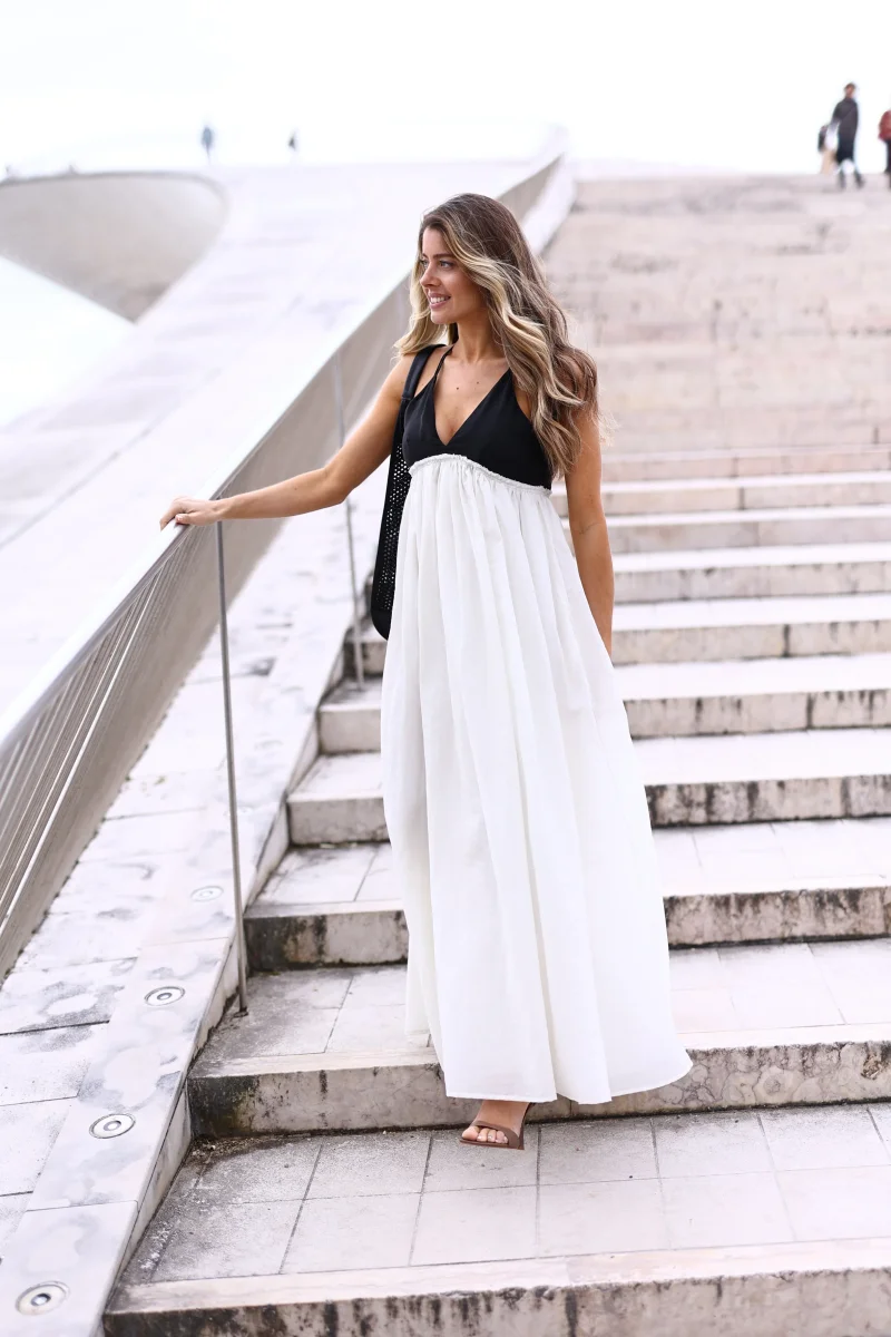 Vestido Longo Fluido Bicolor – Eleh