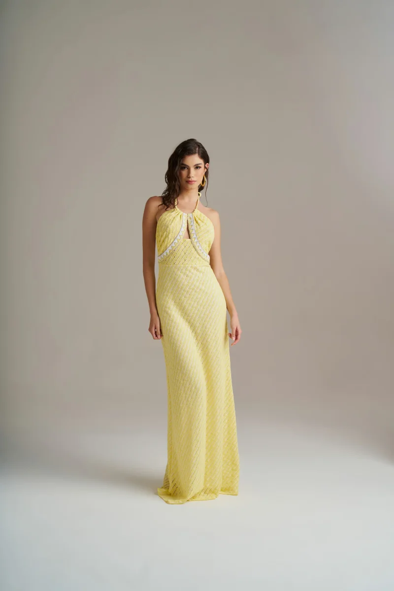 Vestido Comprido Em Malha Com Decote Halter – Pho Firenze
