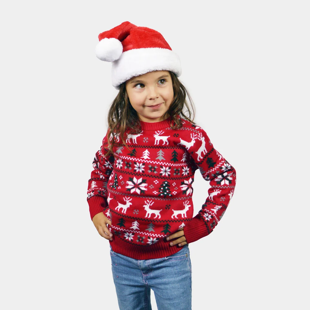 Camisola de Natal para Menina e Menino Vermelha com Renas, Árvores e Estrela Polar - Image 3