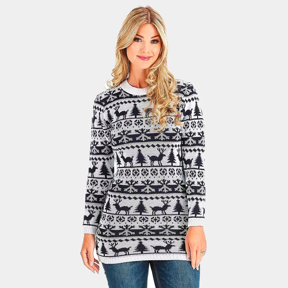Camisola de Natal para Mulheres Vestido Renas, Árveroes e Neve
