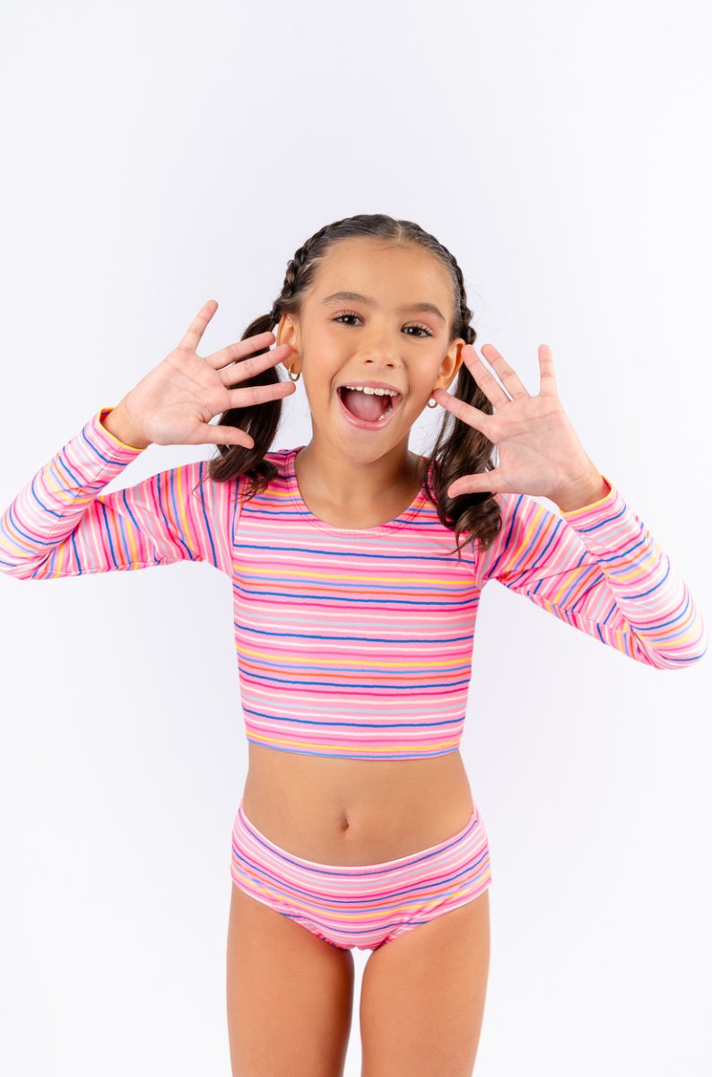 Conjunto de Praia Infantil com Cropped Manga Longa Proteção UV 50+ Estampa História de uma Gata – Salaminakids - Image 3