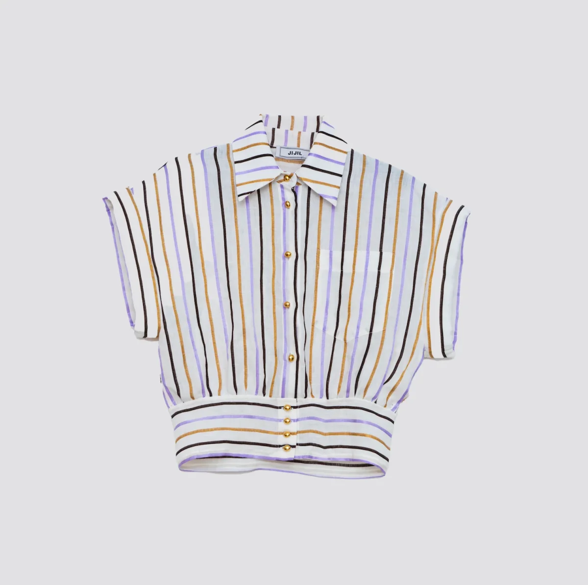 Camisa Listrada Com Botões Dourados - Jijil - Image 4