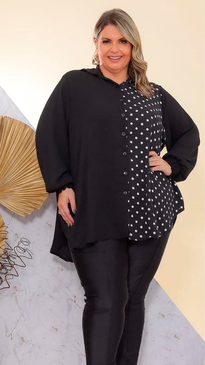Camisa Plus Size em Crepe Duna Mangas Longas - Image 3