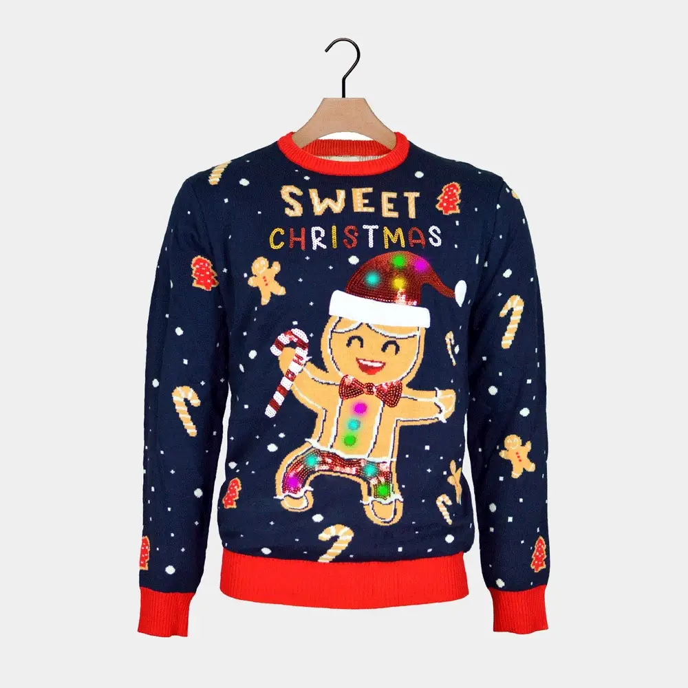 Camisola de Natal para Mulher Azul com Luzes LED Ginger Cookie - Image 8