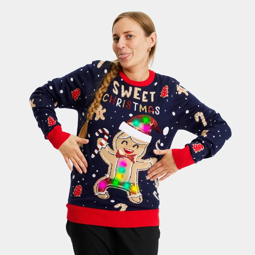 Camisola de Natal para Mulher Azul com Luzes LED Ginger Cookie - Image 2
