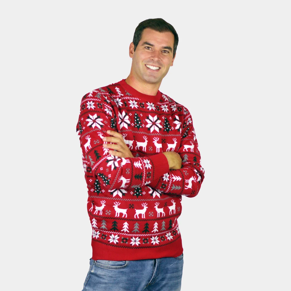 Camisola de Natal para Menina e Menino Vermelha com Renas, Árvores e Estrela Polar - Image 8