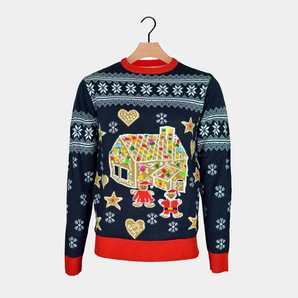 Camisola de Natal com Luzes LED para Menina e Menino Casa Gingerbread - Image 8