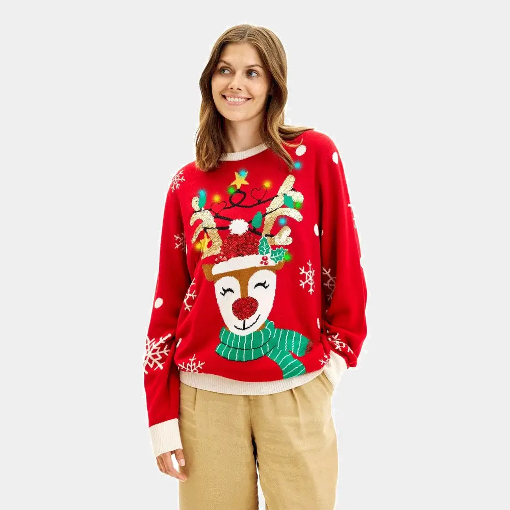 Camisola de Natal com Luzes LED para Mulher Rena Brilhante com Lantejoulas - Image 2