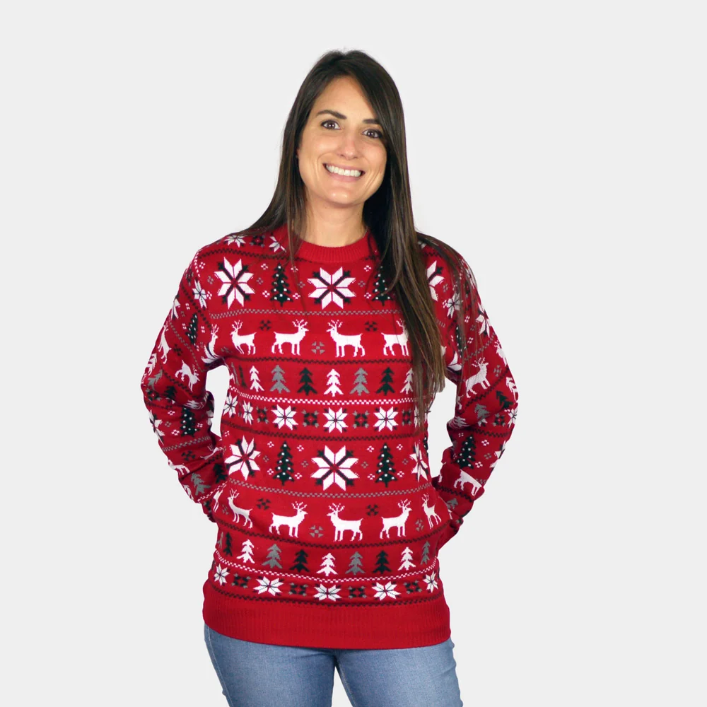Camisola de Natal para Menina e Menino Vermelha com Renas, Árvores e Estrela Polar - Image 4
