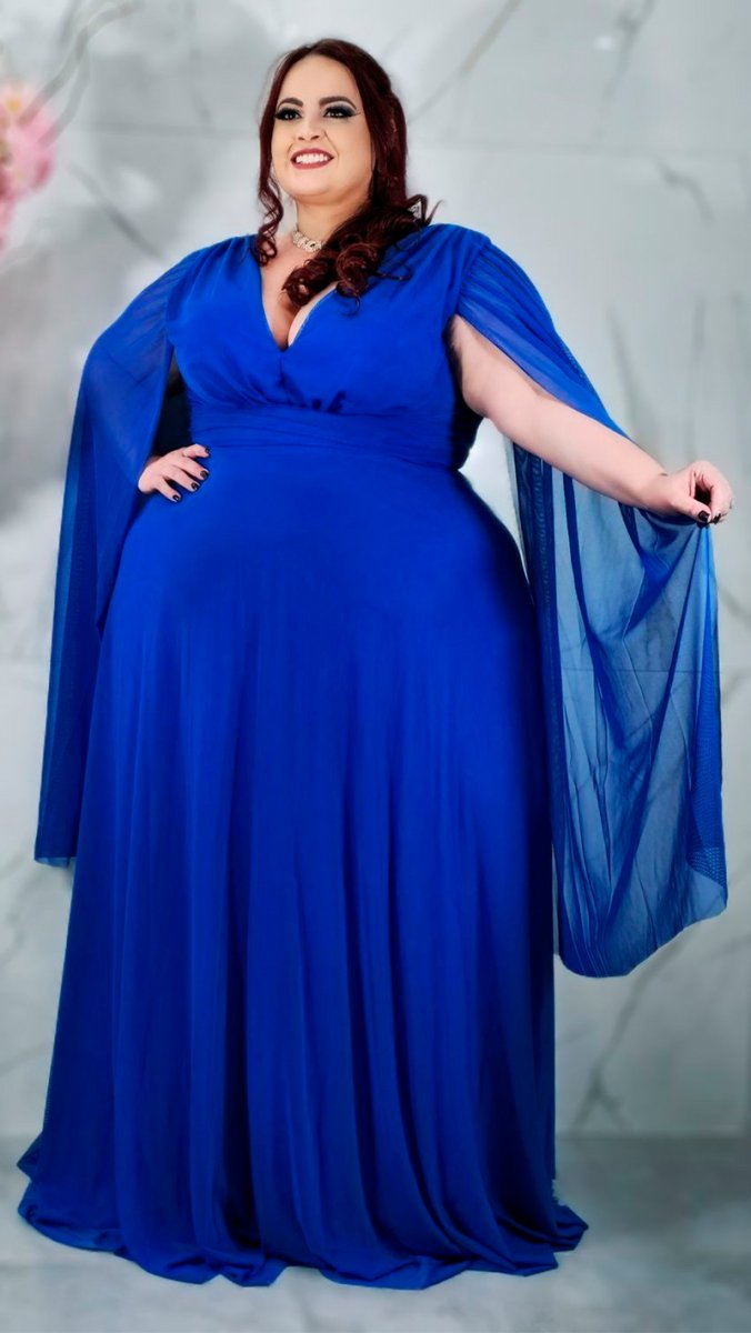 Vestido de Festa Plus Size Mangas Capa - Image 6
