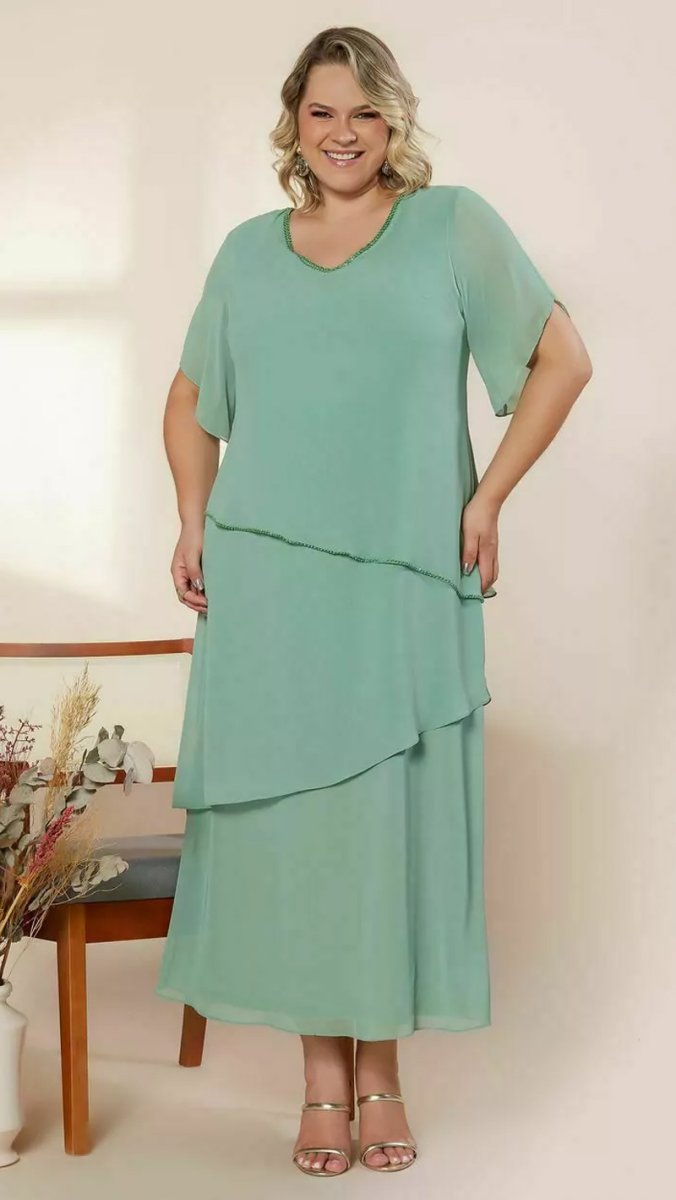Vestido Festa Plus Size Midi em Camadas Bordado - Image 2