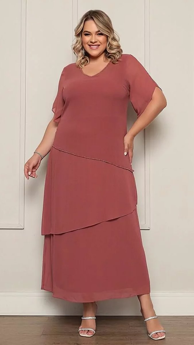 Vestido Festa Plus Size Midi em Camadas Bordado - Image 3