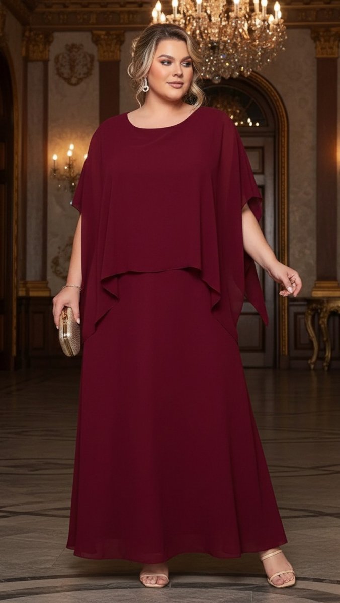 Vestido Plus Size de Festa Capa Longa Assimétrica - Image 9