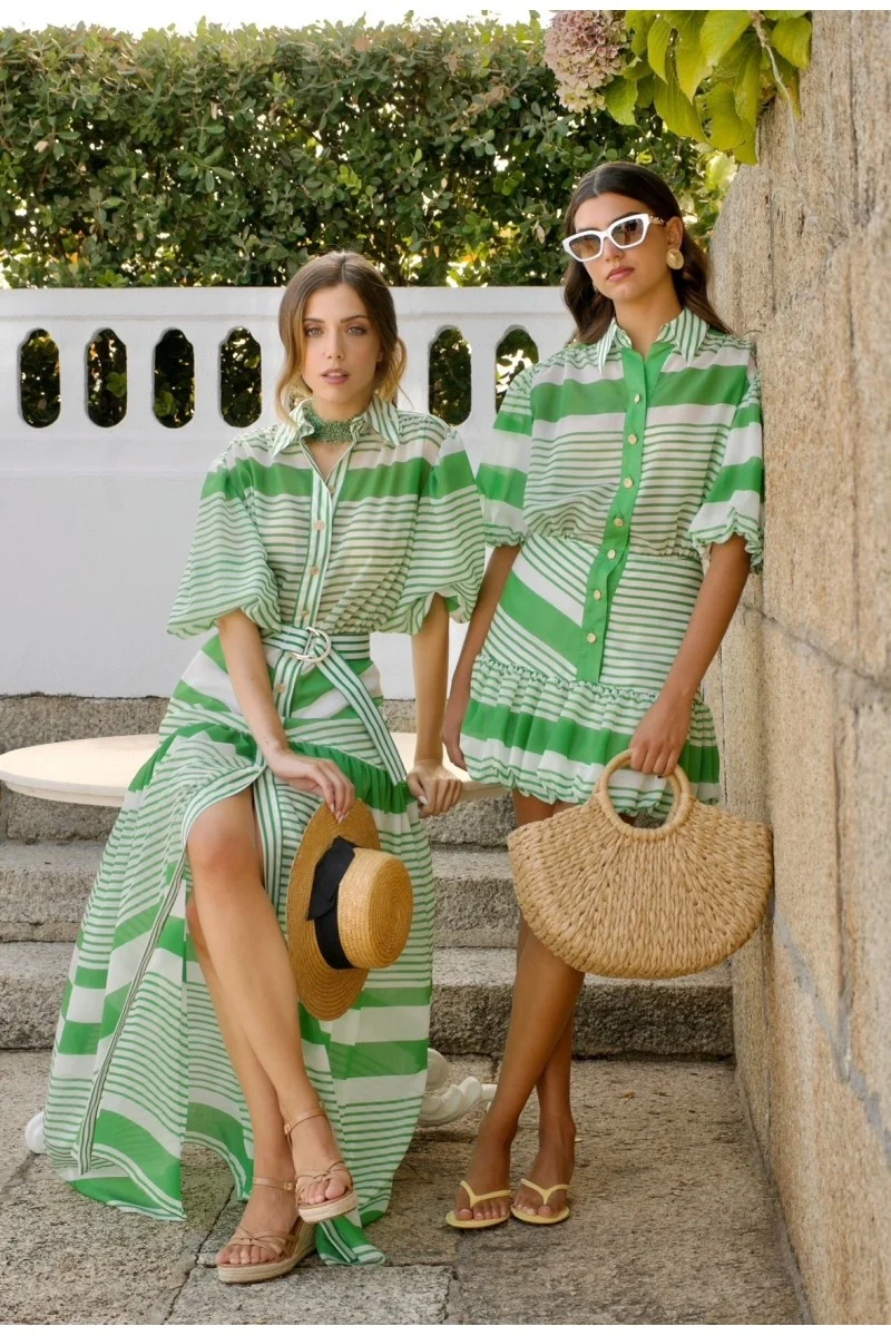 Vestido Camiseiro Comprido Listrado Verde – Highly Preppy - Image 5